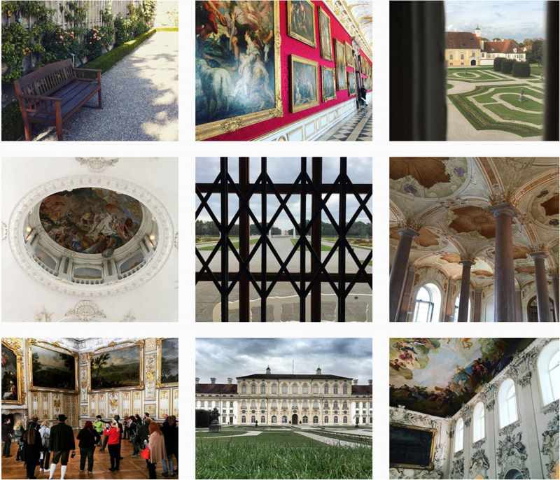 Bildabfolge Screenshot vom Lustwandeln in der Schlossanlage Schleißheim, Instagram screenshot.