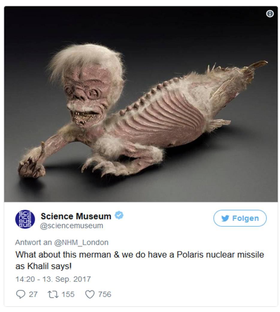 Skeletiierter Wasserman aus dem Science Museum in London. Tweet zum Ask a curator #askacurator