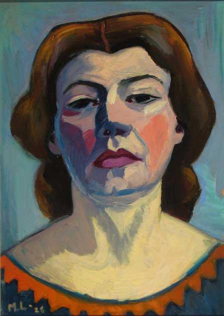 Maggie Laubser, Selbstporträt (1928), Öl (46 x 32 cm); Sanlam Art Collection, Bellville (Südafrika). Gemeinfrei, Wikimedia Commons
